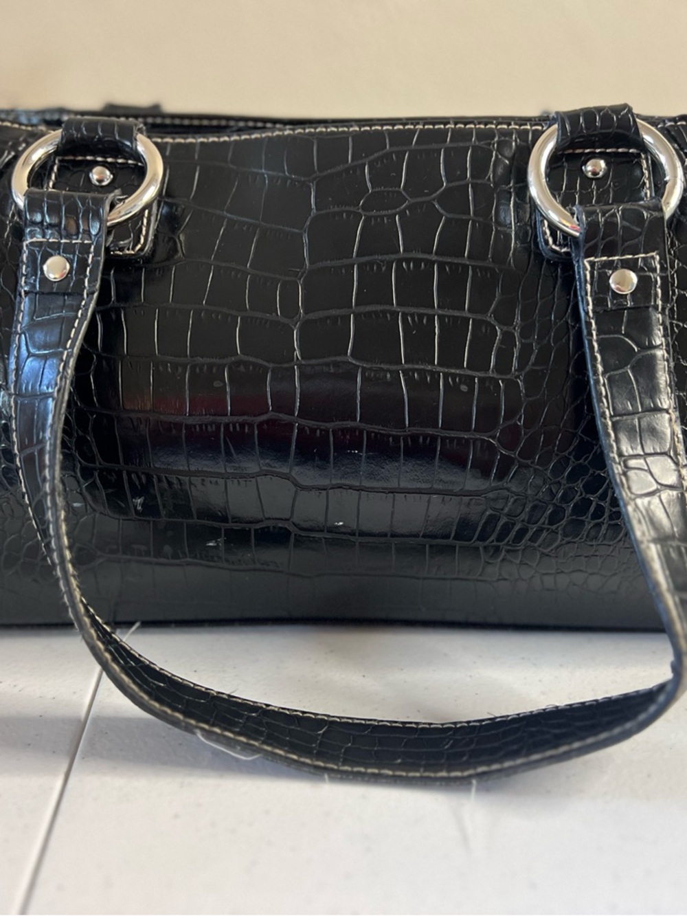 Vintage Worthington black crocodile-embossed Rectangle purse tote bag Y2K - Picture 5 of 12